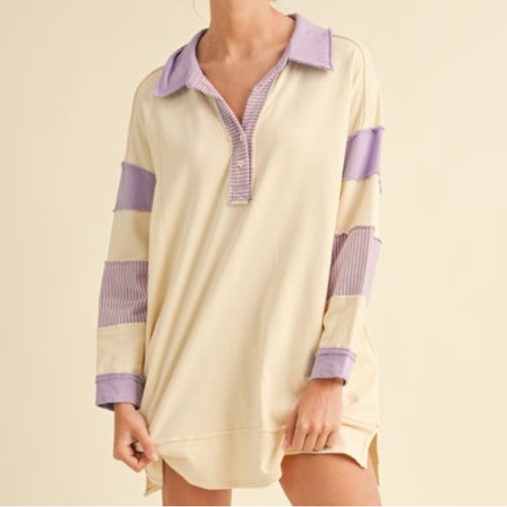 HEYSON Boutique Purple & Cream Longsleeve Dress/Tunic Size Small